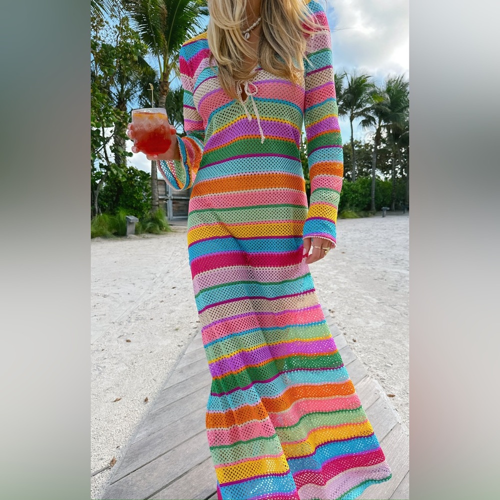 NWOT (small flaw) Show Me Your Mumu Rainbow Vacay Swimsuit Mesh Coverup, size XS